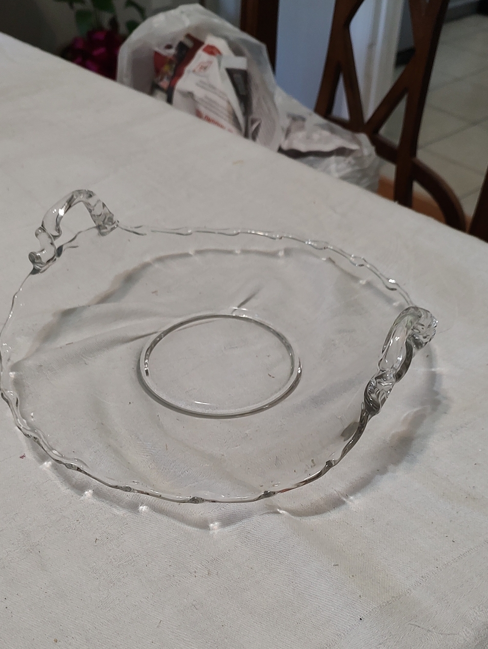 Vintage Fostoria Century Pressed Glass Serving Plate with Handles